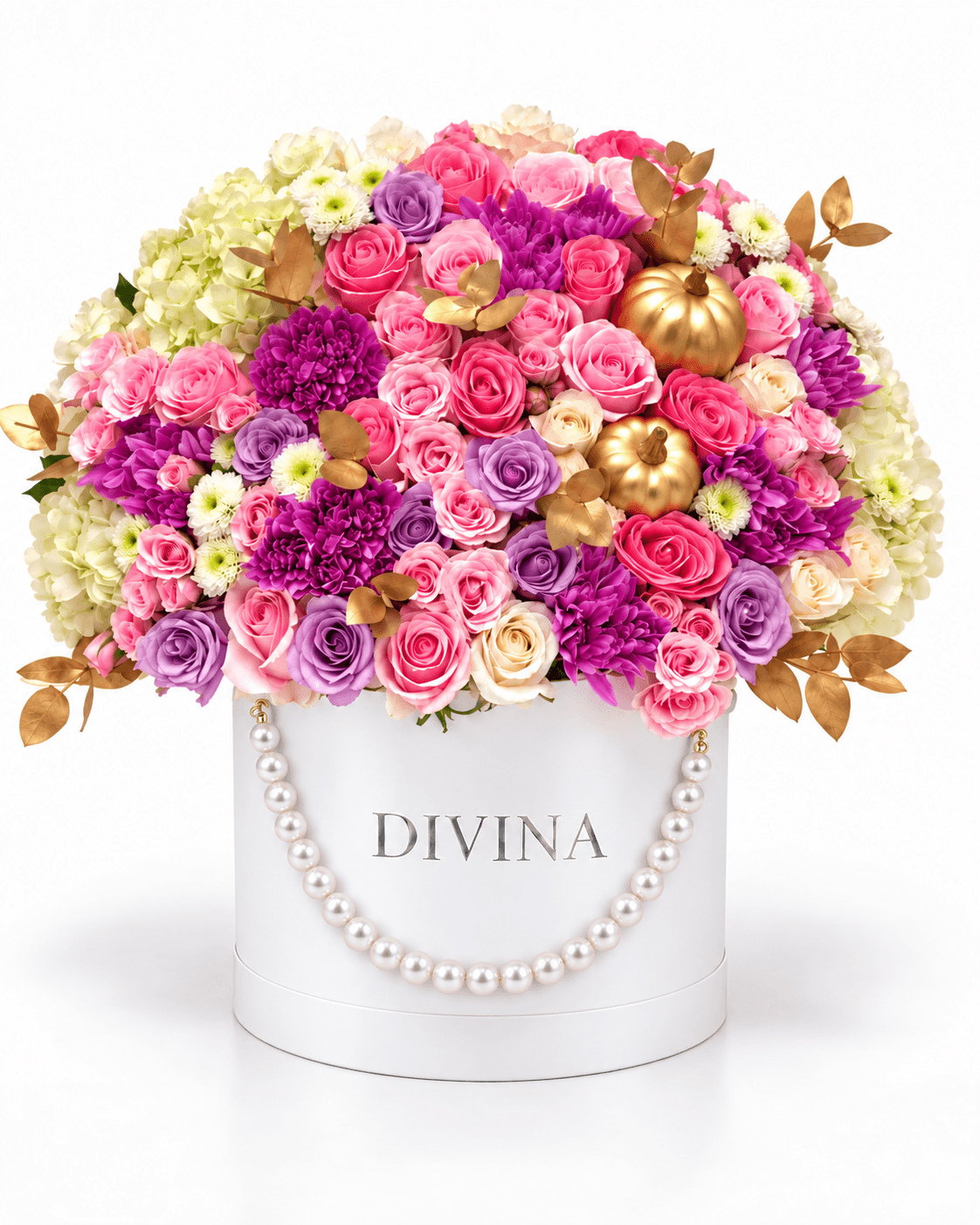 Rose Gold Harvest Box arrangement by Divina Arrangements