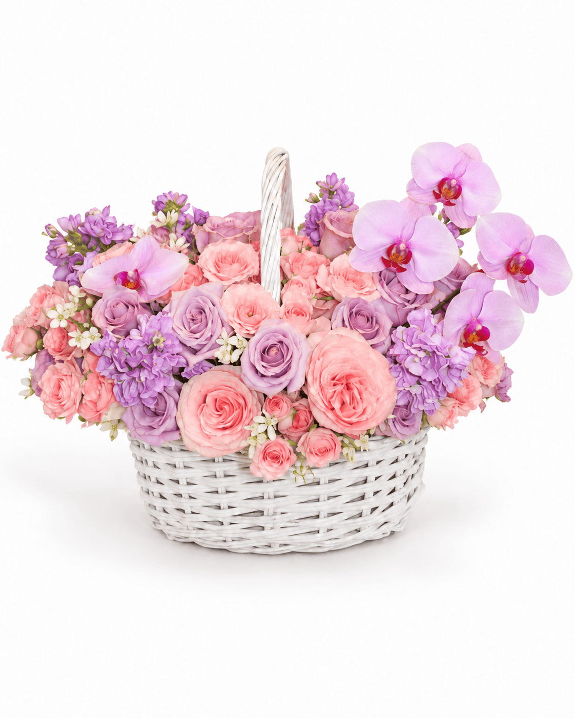 Lilac Orchid Basket arrangement by Divina Arrangements