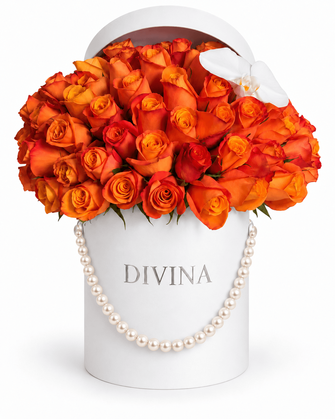 Amber Orchid Box arrangement by Divina Arrangements