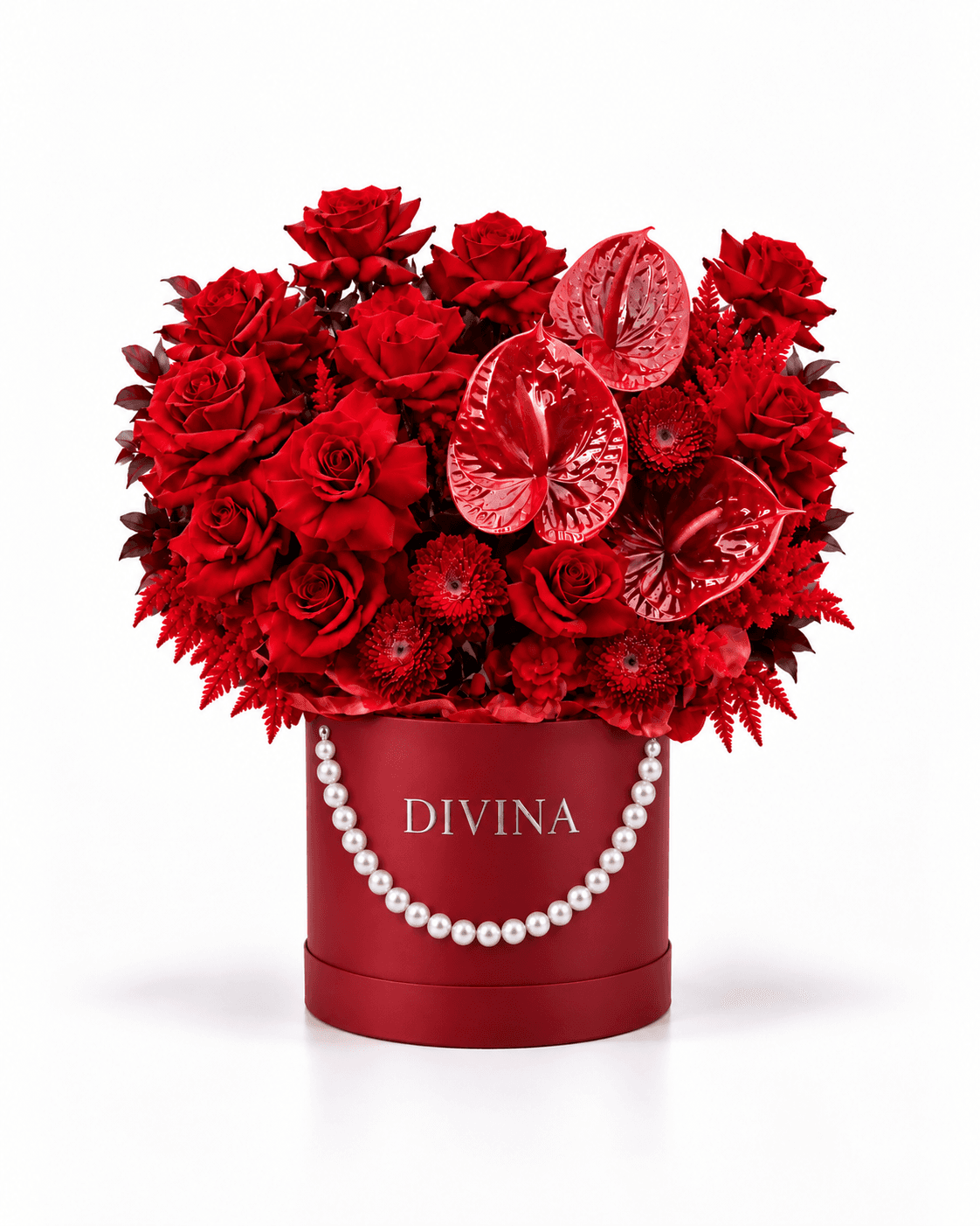 Scarlet Holly Box arrangement by Divina Arrangements