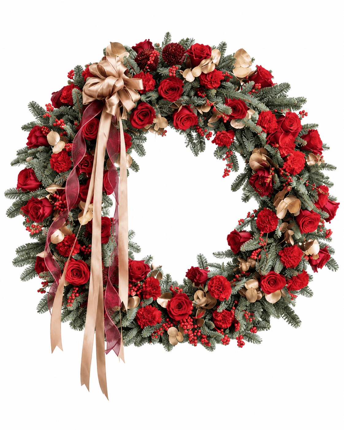 Rose & Fir Wreath arrangement by Divina Arrangements