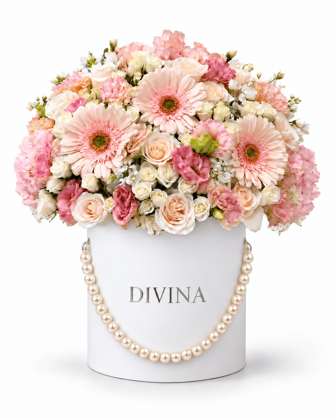 Peach Gerbera Box arrangement by Divina Arrangements