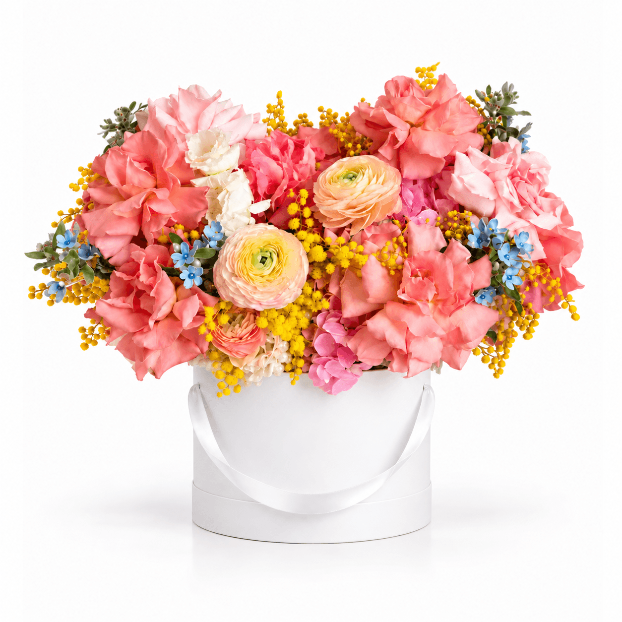 Coral Pearl Basket arrangement by Divina Arrangements