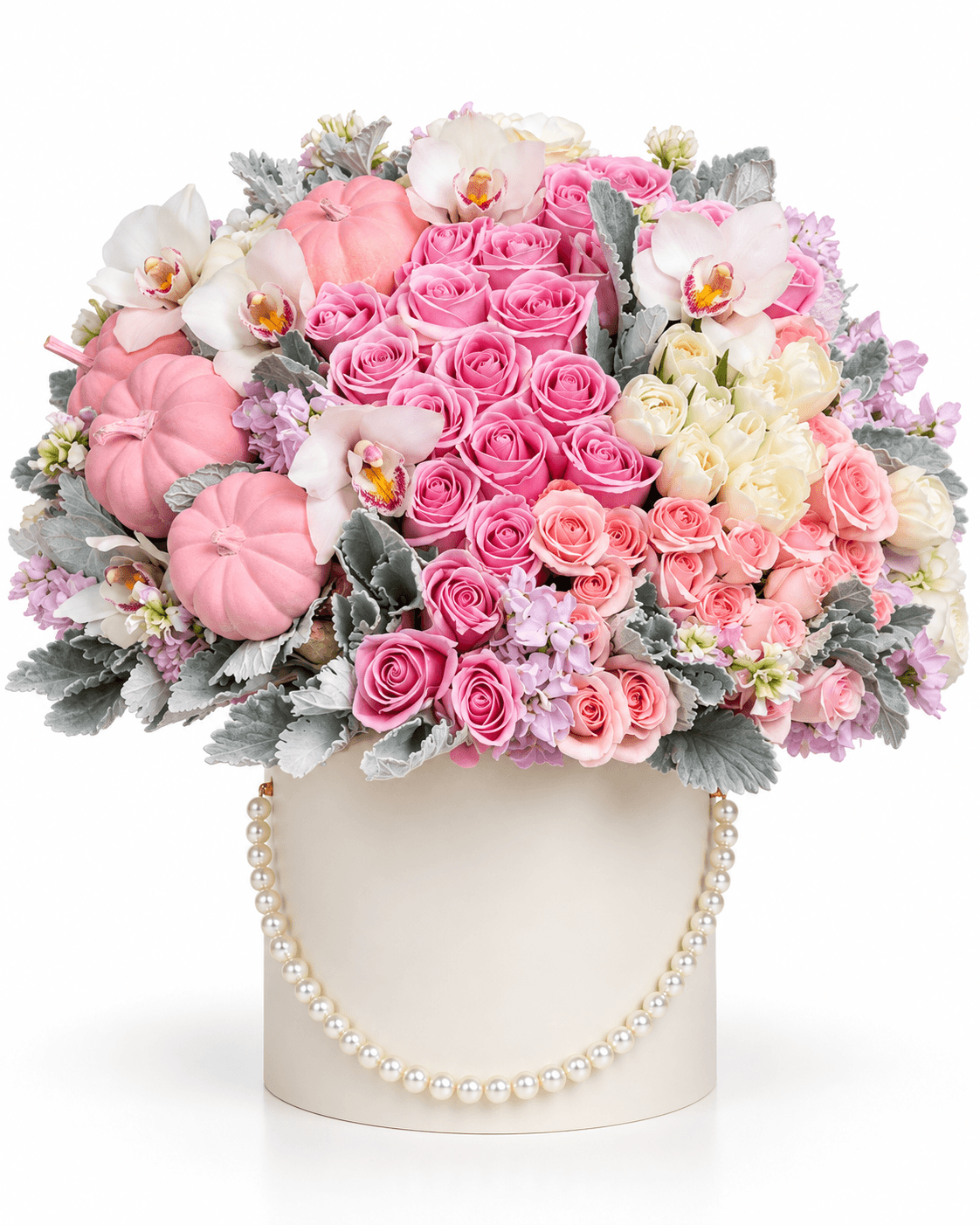 Pink Pumpkin Box arrangement by Divina Arrangements