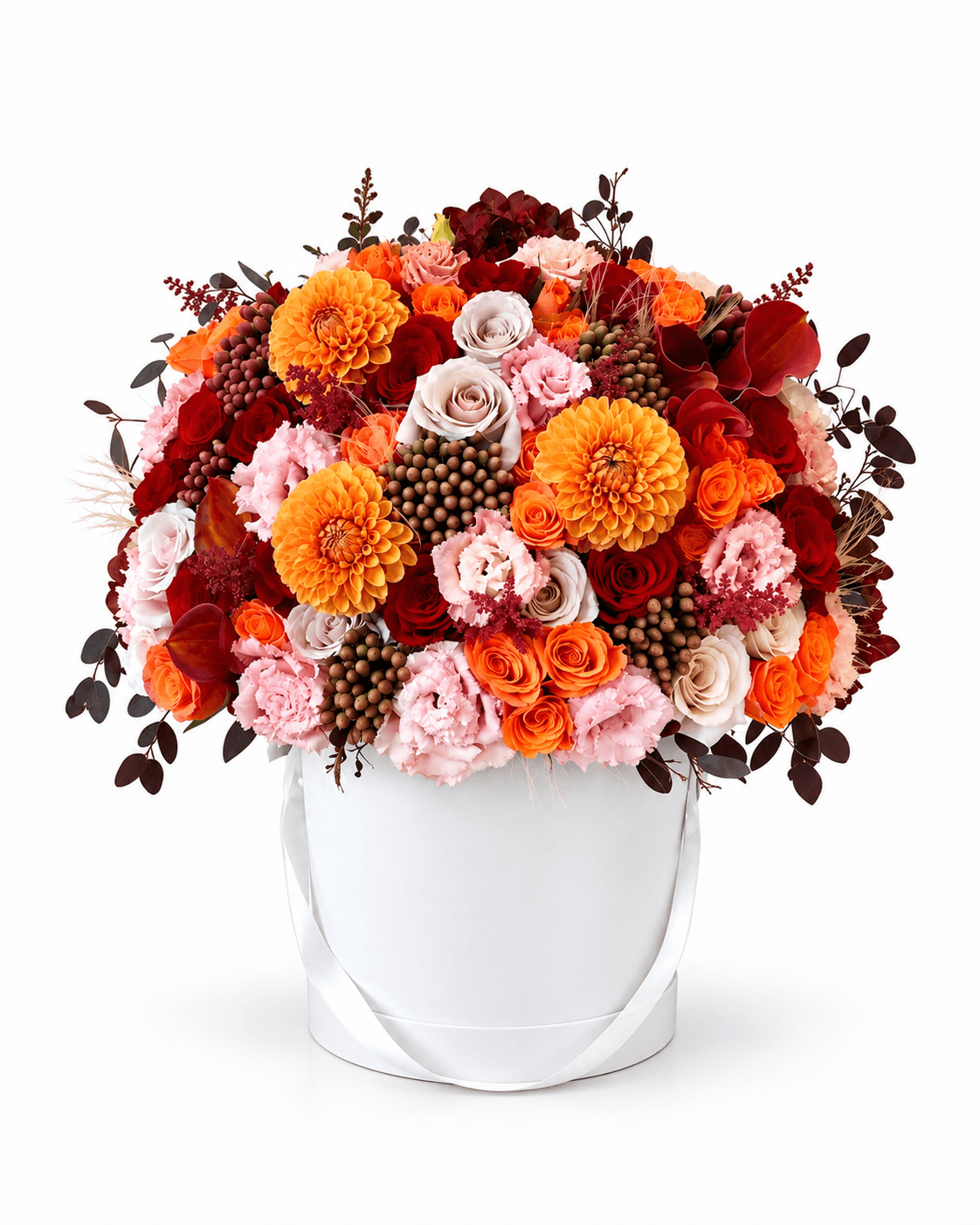 Persimmon Dahlia Box arrangement by Divina Arrangements
